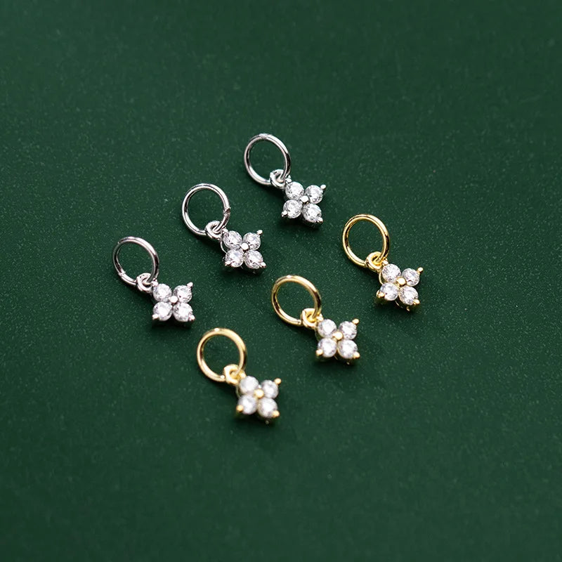 5.5mm Mini Golden 925 Sterling Silver Cross Charm CZ Micro Pave Pendant for Jewelry Making Supplies