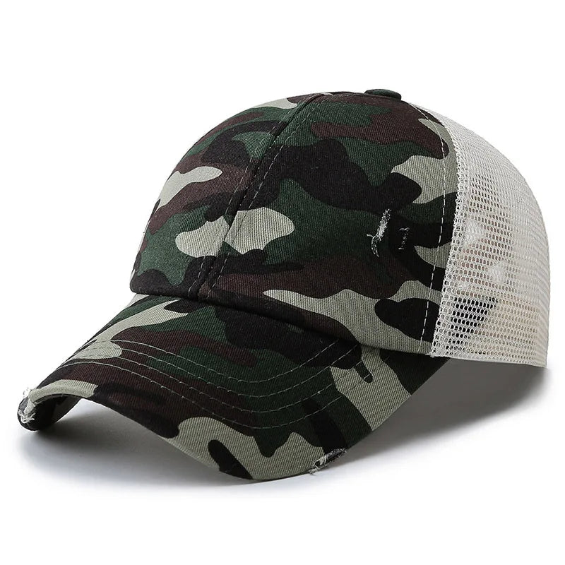 Wholesale Custom Embroidery Printing Cotton Denim Trucker Cap Camo Running Sports 6 Panel Dad Sports Mesh Pump Wig Cap