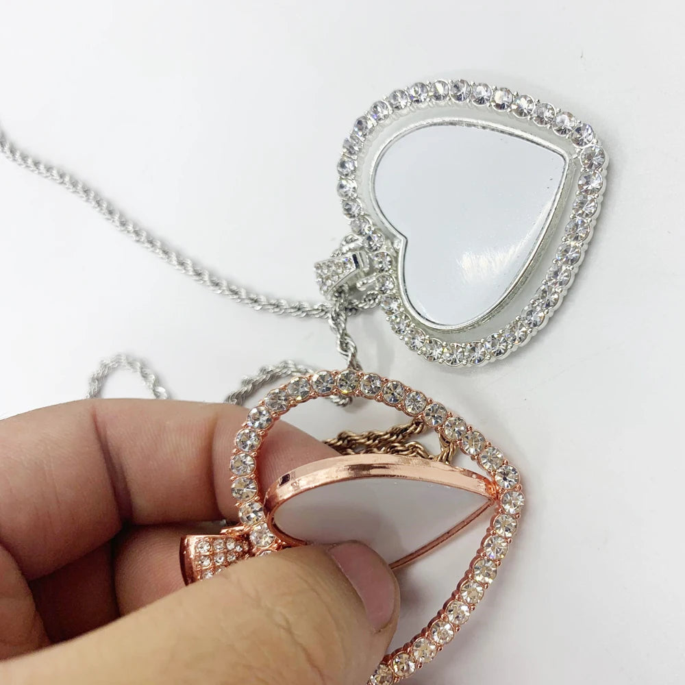 Fashion Double-sided Printed Heat Transferable Alloy & Stainless Steel Chain Diamond Pendant Necklace for Couple Anniversary