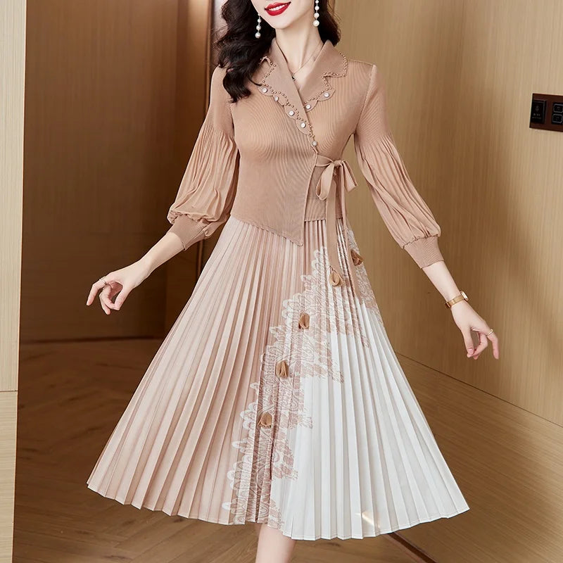 Spot Autumn New Plus Size Dress Fashion Pleated Temperament Thin Loose Pleated Dress Women Factory Wholesale