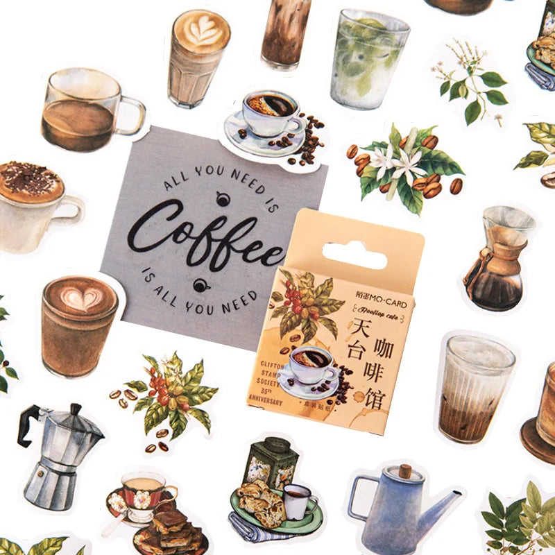 46pcs Per Box  Cafe Sticker Box Coffee Stickers DIY Decoration Vintage Scrapbooking Stickers for Kids Children