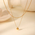 Trendy 18k PVD Gold Plated Waterproof Double Layer Stacking Gold Ball Pendant Stainless Steel Necklace