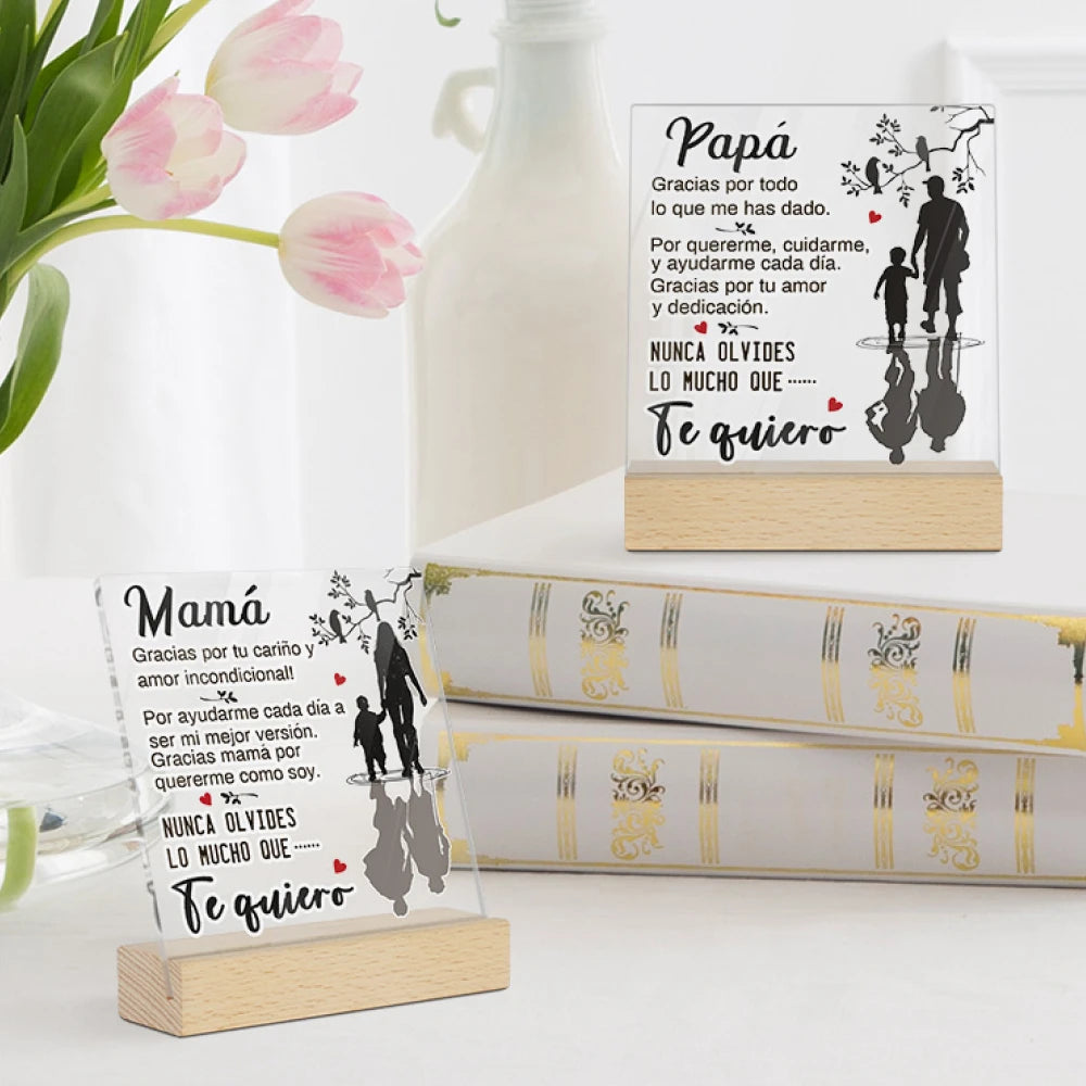 Love and Family Quote Spanish Friendship Acrylic Sign Inspirational with Wooden Base for Desk Decor