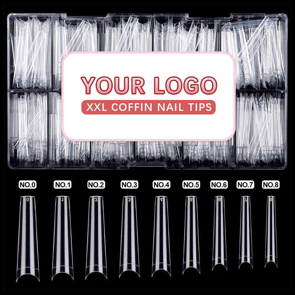 500pcs Box French Half Cover Square Nail Tips Non No C Curve ABS Clear Natural White Custom Logo Tapered Nail Tips