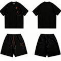 Custom Men Soft Breathable Waffle Knit Oversized 2Piece Set With Pockets Short Sleeves T Shirt Loose Drawstring Waist Shorts Set