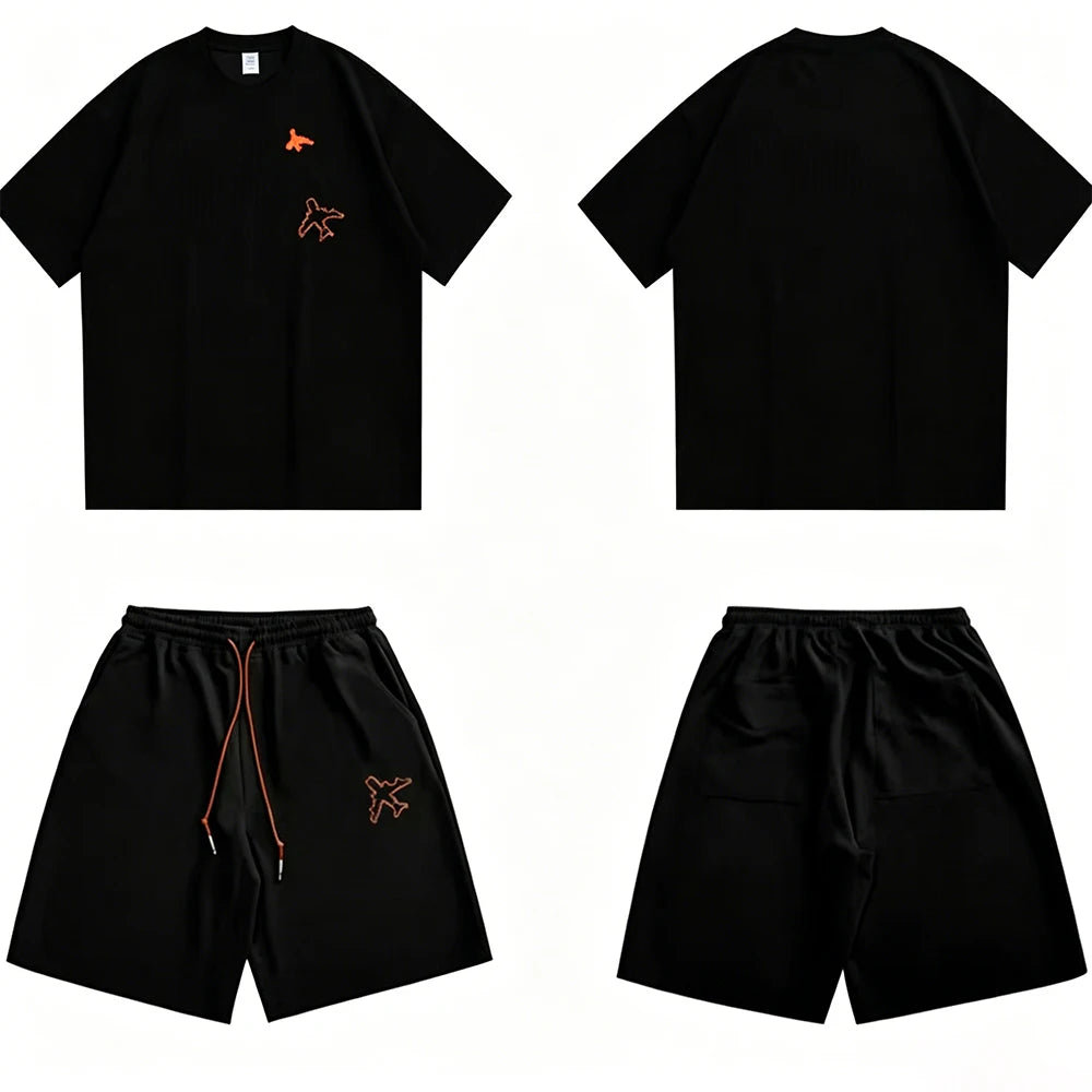 Custom Men Soft Breathable Waffle Knit Oversized 2Piece Set With Pockets Short Sleeves T Shirt Loose Drawstring Waist Shorts Set