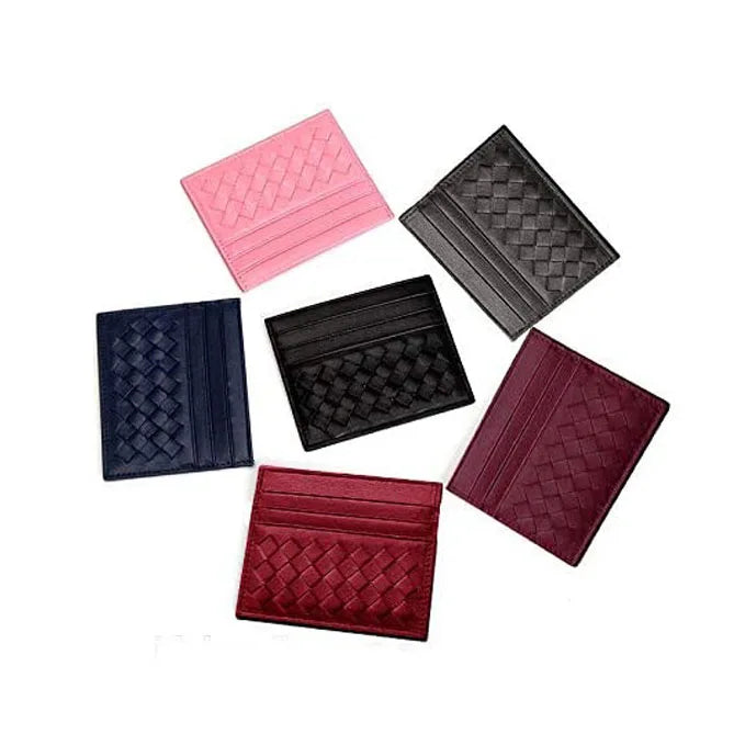 Custom Woven Leather Card Holder Wallet RFID Blocking Slim Front Pocket Wallet Men