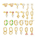 925 Sterling Silver Trendy Earrings Jewelry for Girls Geometric Heart Moon Star Diamond Gold Plated Stud Hoop Earrings Women