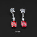 New Style 925 Silver Square Cut Zirconia Ruby Drop Earrings Women Halo Gemstone Dangle Earrings