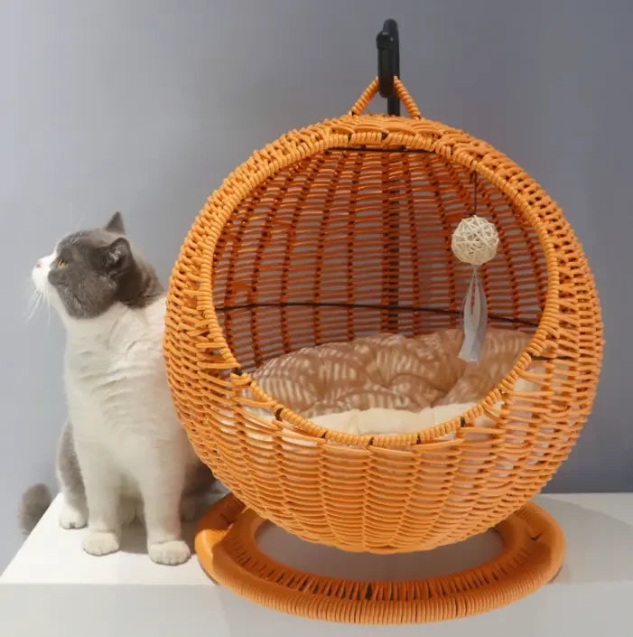 New Pet Cat Bed Rattan Washable Cat Hanging Basket Summer Breathable Cat Bed Swing