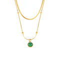 Vintage Greenstone Pendant Necklace Niche Simple Detachable Laminated Wind Stainless Steel Plated 18-karat Gold Clavicle Chain