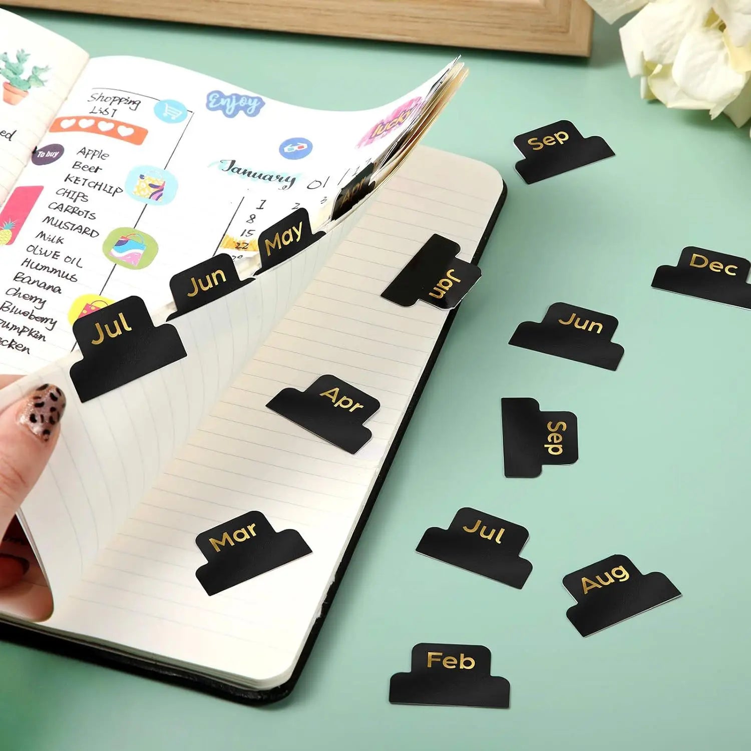 Monthly Planner Tab Sticker with Gold Foil PVC Hang Tab for Organization