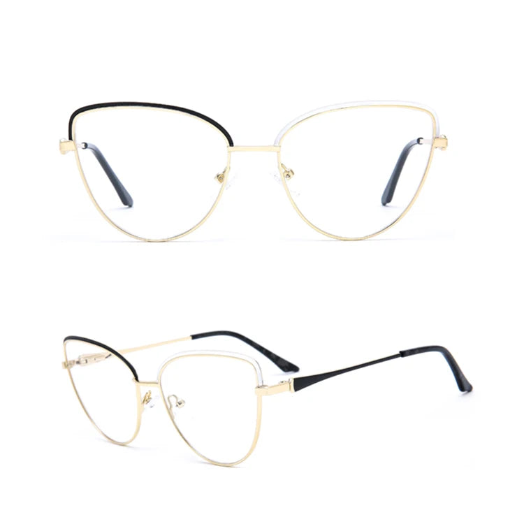 8348 Best Quality Double-Colors Colorful Eyeglasses Frame Clear Cat-Eye Metal Optical Glasses Acetate Temple Eyewear 2025