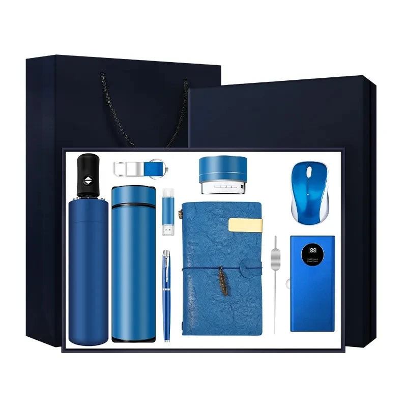 High End Gift Office Set Business  Corporate Gift Promotion Items Umbrella Vacuum Flask Speaker Notebook  Gift Set Luxury