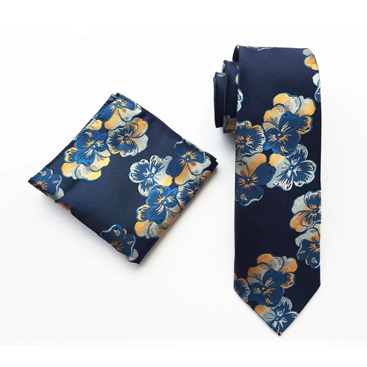 Wholesale Men Ties and Hanky Set Fashion Floral Neckties With Pocket Square Grid Ensemble Cravate Mouchoirs