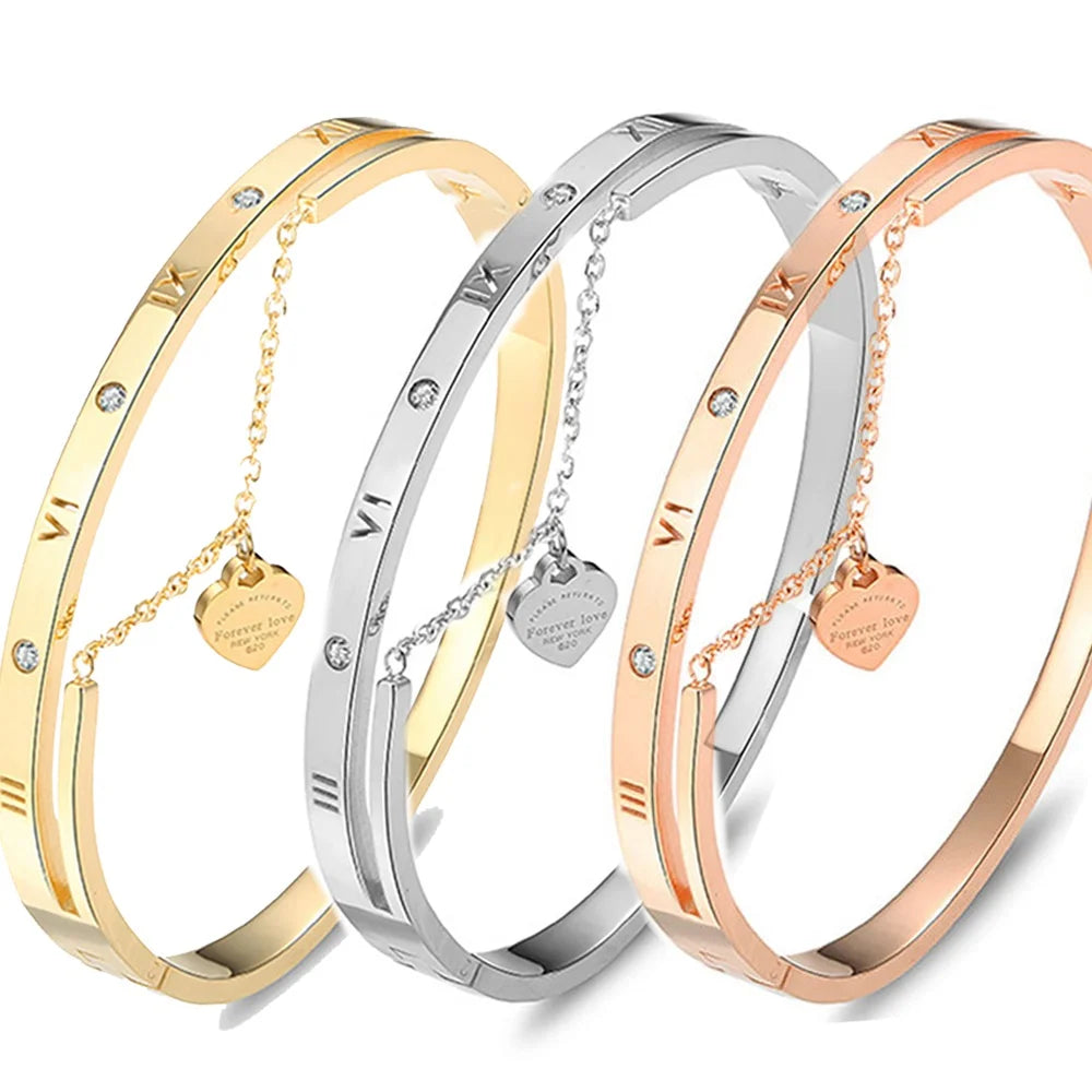 Fashion Designer Heart Bracelet Femme Stainless Steel Anti Tarnish Crystal Charm Bracelets Wrap Bangles for Women Jewelry
