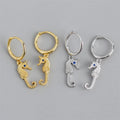 Fine 18k Gold 925 Sterling Silver Hippocampus Zircon Hoop Earrings for Women