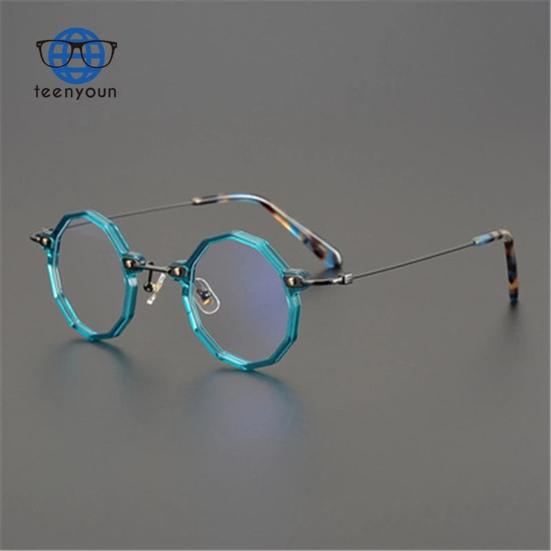 Teenyoun Japanese Plate Polygonal Glasses Frame Retro Round Ultra Light Pure Titanium Optical Eyewear