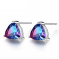 Fashion Women Geometric Colored Stone Earrings 925 Sterling Silver Gemstone Stud Earrings
