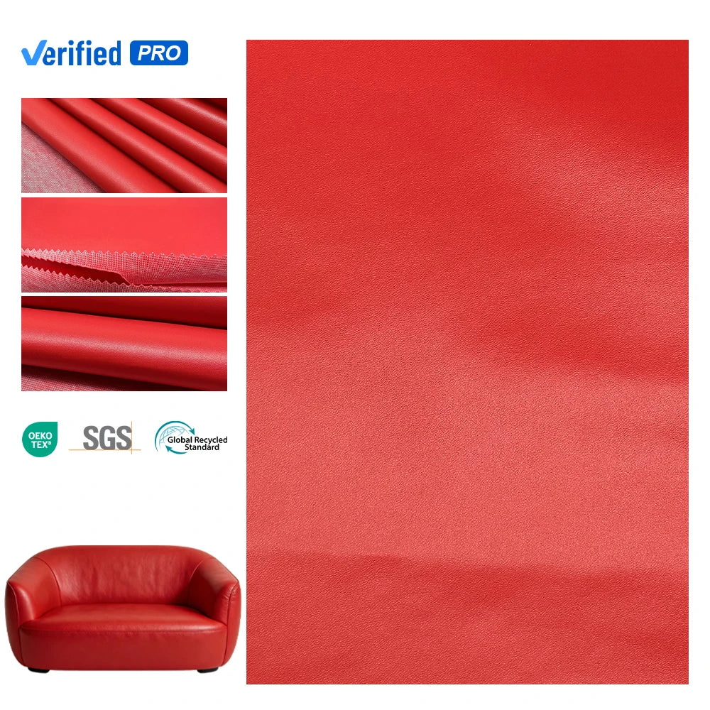 Solid Red 0.5MM Thick Waterproof PVC Vinyl Synthetic Leather Fabric for Sofa Chair Luggage Bags Car Seats Home Textiles