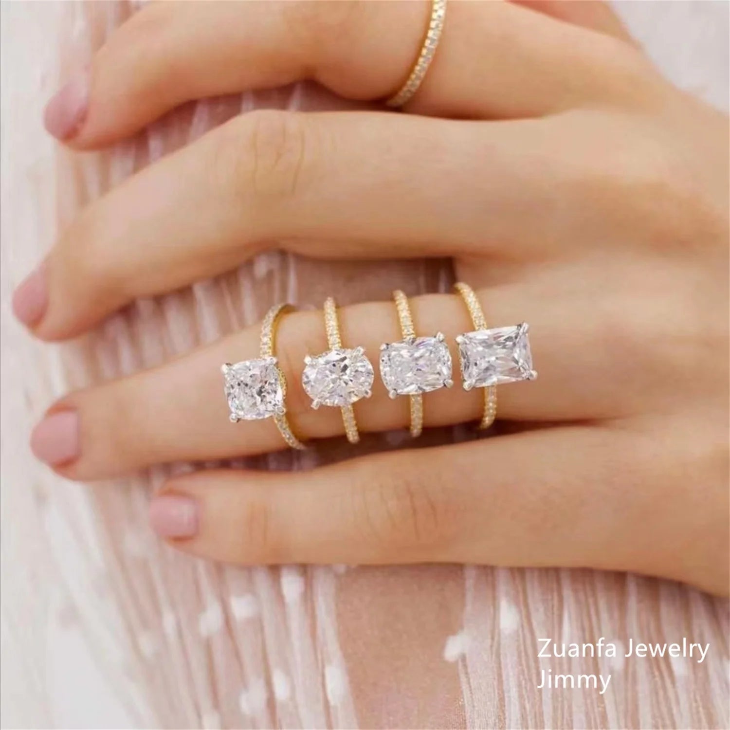 Pass Diamond Tester 10k Real Gold Engagement Ring  Jewellery Fancy Cut Vvs1 Crushed Moissanite  Women Wedding Band Ring