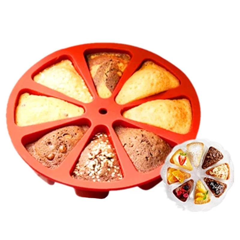 HelloWorld Baking Molds Round Cavity Silicone 8 Red Silicone Portion Cake Mold Soap Mould Pizza Slices Pan