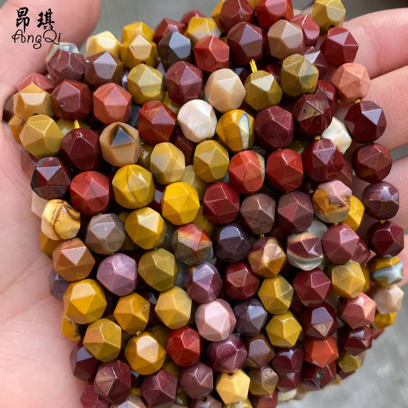 Faceted Star Cut 6 8 10mm Natural Mookiate Egg Yolk Stone Beads for Jewelry Making Diy Bracelet
