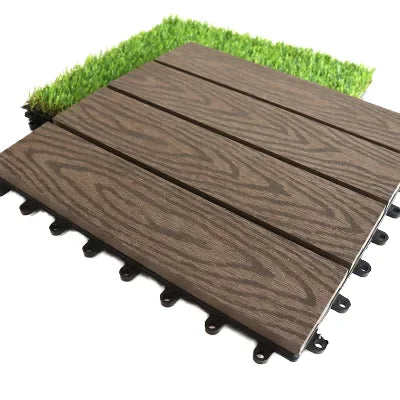 Modern DIY Waterproof Smooth Anti-Slip Interlocking WPC Decking Tiles Brushed Wood Grain Co-Extrusion Fireproof Outdoor Garden