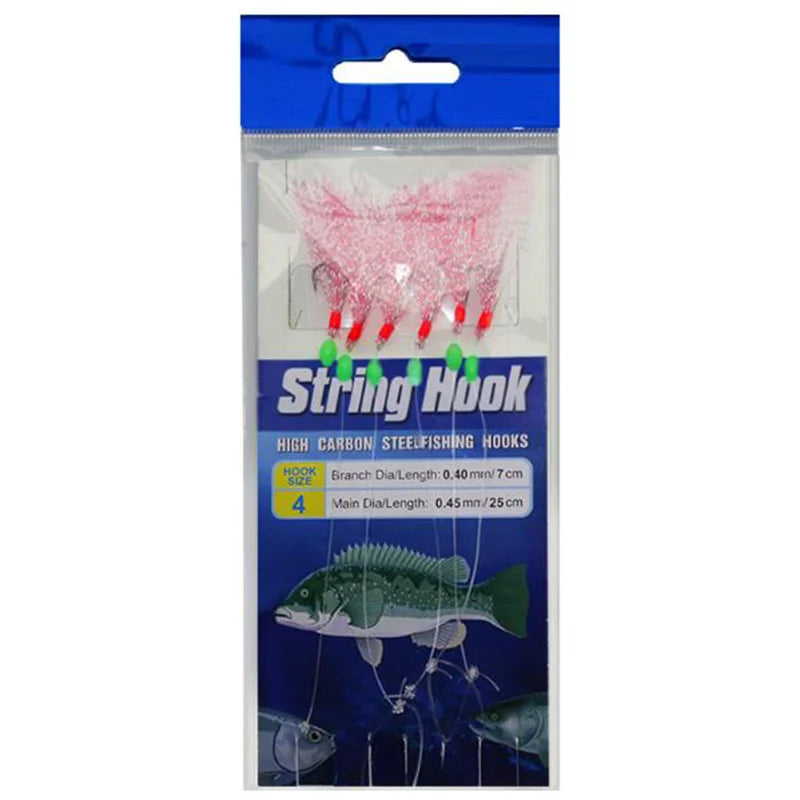 Saltwater High Carbon Steel 6-Piece Sabiki Rig Fishing Hooks with String Lure for Ocean Use