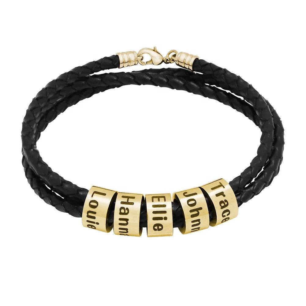 Rock Woven Bracelet Set Men Stainless Steel Wholesale Distance Bracelet DIY Engraved Bead Steel Lucky Charm for Bracelets Bulk