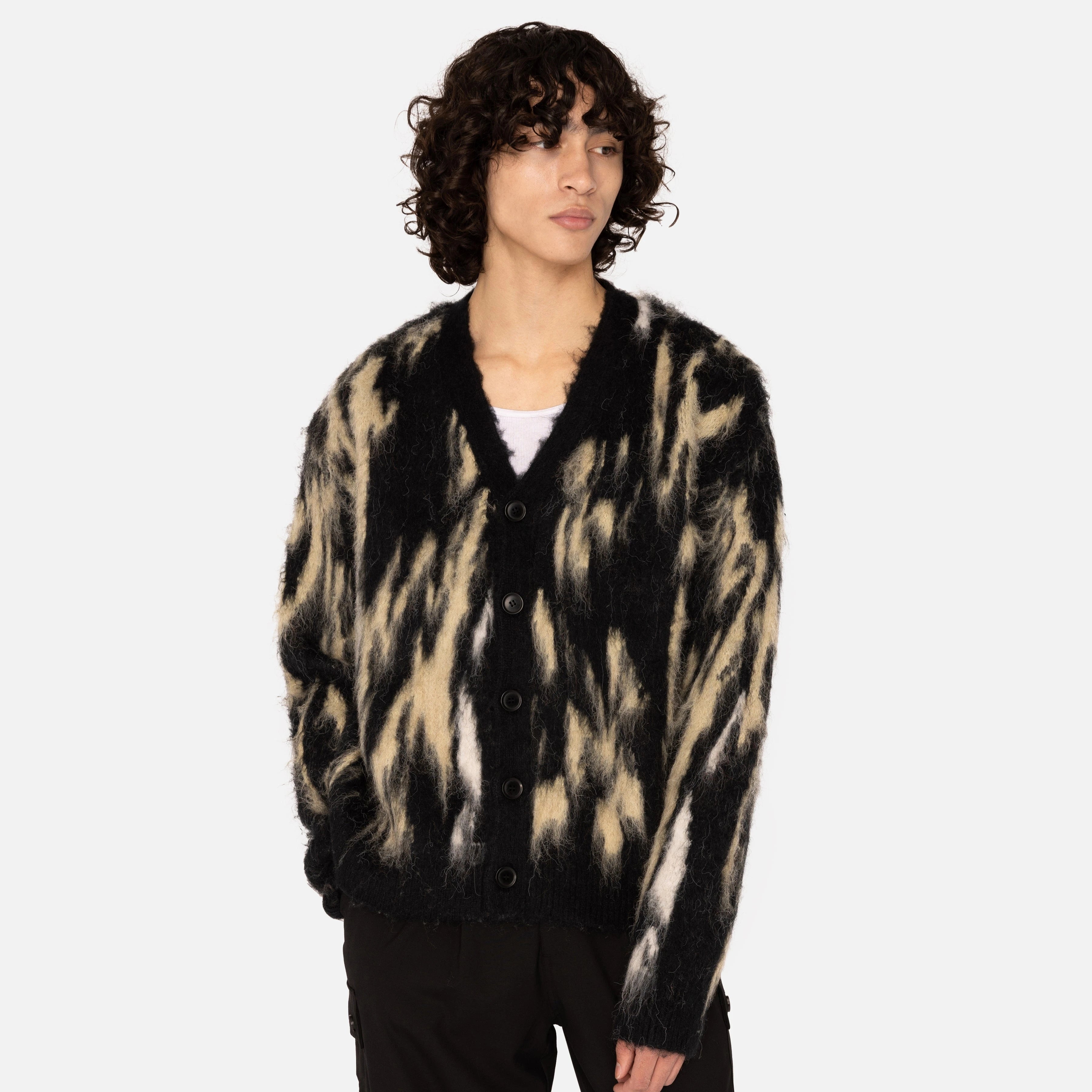 Autumn Men's Knitted Cardigan Sweater Custom Logo Design Winter Jacquard Knitwear with v Neck and Long Sleeves Mohair Top