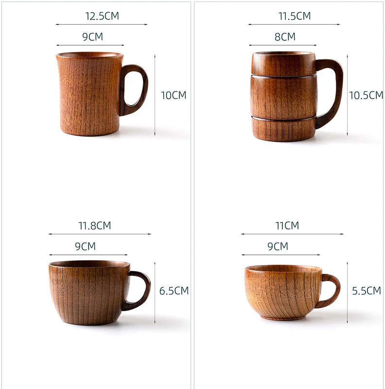 Manufacturer Wholesale Various Sour Date Wood Mug Big Belly Cup Simple Tea Cup Wooden Handle Home Water Beer Mug Custom logo