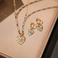 18K Gold Plated Brass Evil Eye Jewelry Set Greek Blue CZ Heart Necklace & Earrings Turkish Protection Symbol Gift for Women