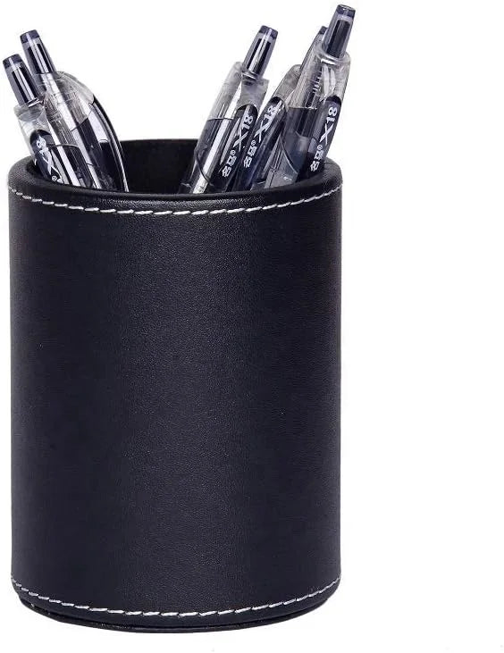 Faux Leather or Pu Leather Round Pencil Pen Cup  Pen Holder Cup Organizer for Desk Pencil Cup for Office School