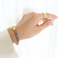 Luxury 18k Gold Plated Stainless Steel Full Cubic Zirconia Rectangle Colorful Bracelet Jewelry Water Resistant