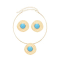 Fashion Style Silver Gold Statement Necklace Earrings Sets Women Round Imitation Turquoise Necklace Earrings Set