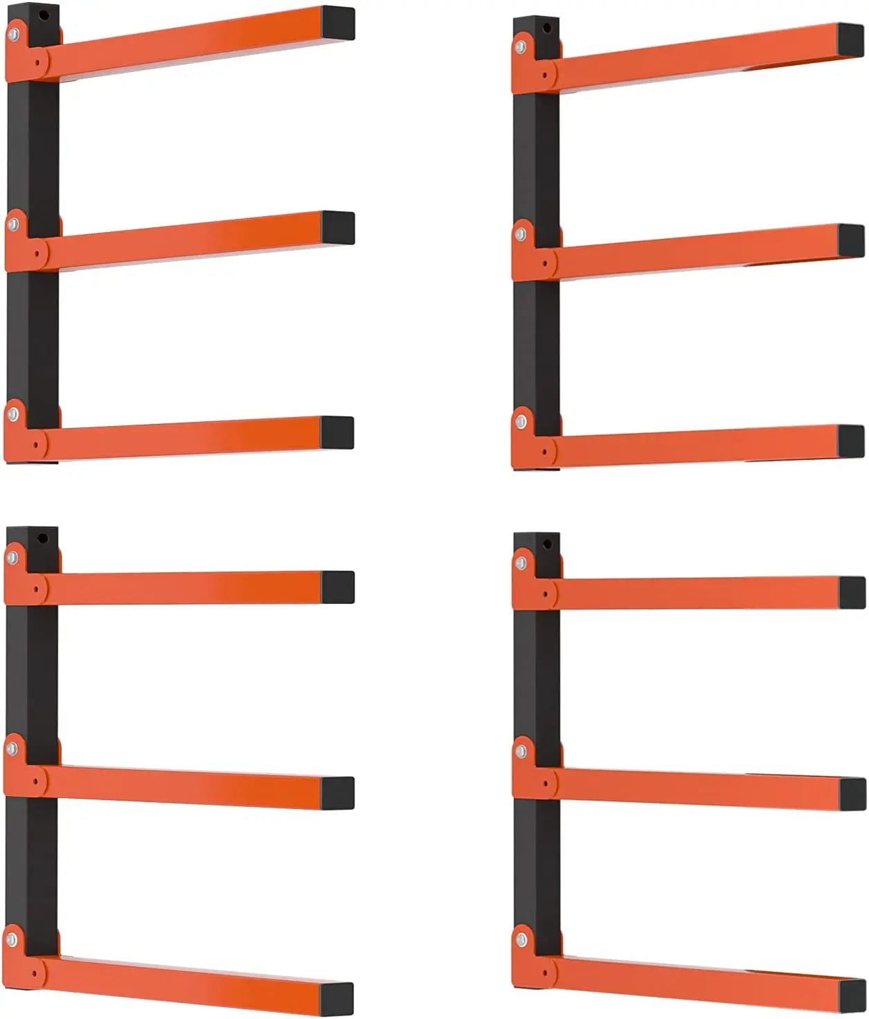 3-Level Orange and Black Powder Coated Metal Hooks & Rails Rack for Wood Storage Organizer Multifunctional Garage System