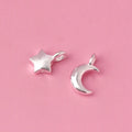 Tiny 925 Sterling Silver Crescent Moon and Star Pendant Charm for Jewelry Making Supplies