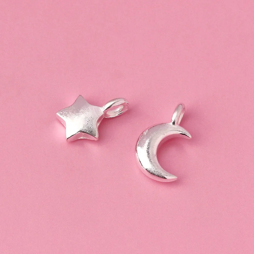 Tiny 925 Sterling Silver Crescent Moon and Star Pendant Charm for Jewelry Making Supplies