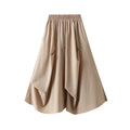 Irregular Summer Women Pleated Mid-length Elastic Waist Casual Korean School A-line Skirts with Pockets