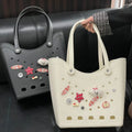 High-End Classy Open Tote Bag for Women Gym Shoe Storage with Cartoon Flowers Diamond Ruched Embroidery Eva Material Shoe Charms