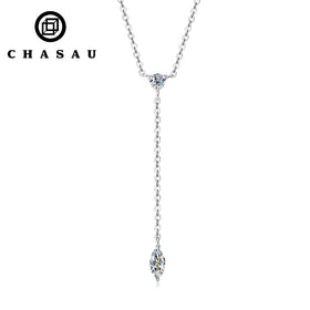 Marquise Cut Real Moissanite Drop Pendant Necklaces Certificate 925 Sterling Silver D0.40CT Sexy Y-shape Necklace for Women