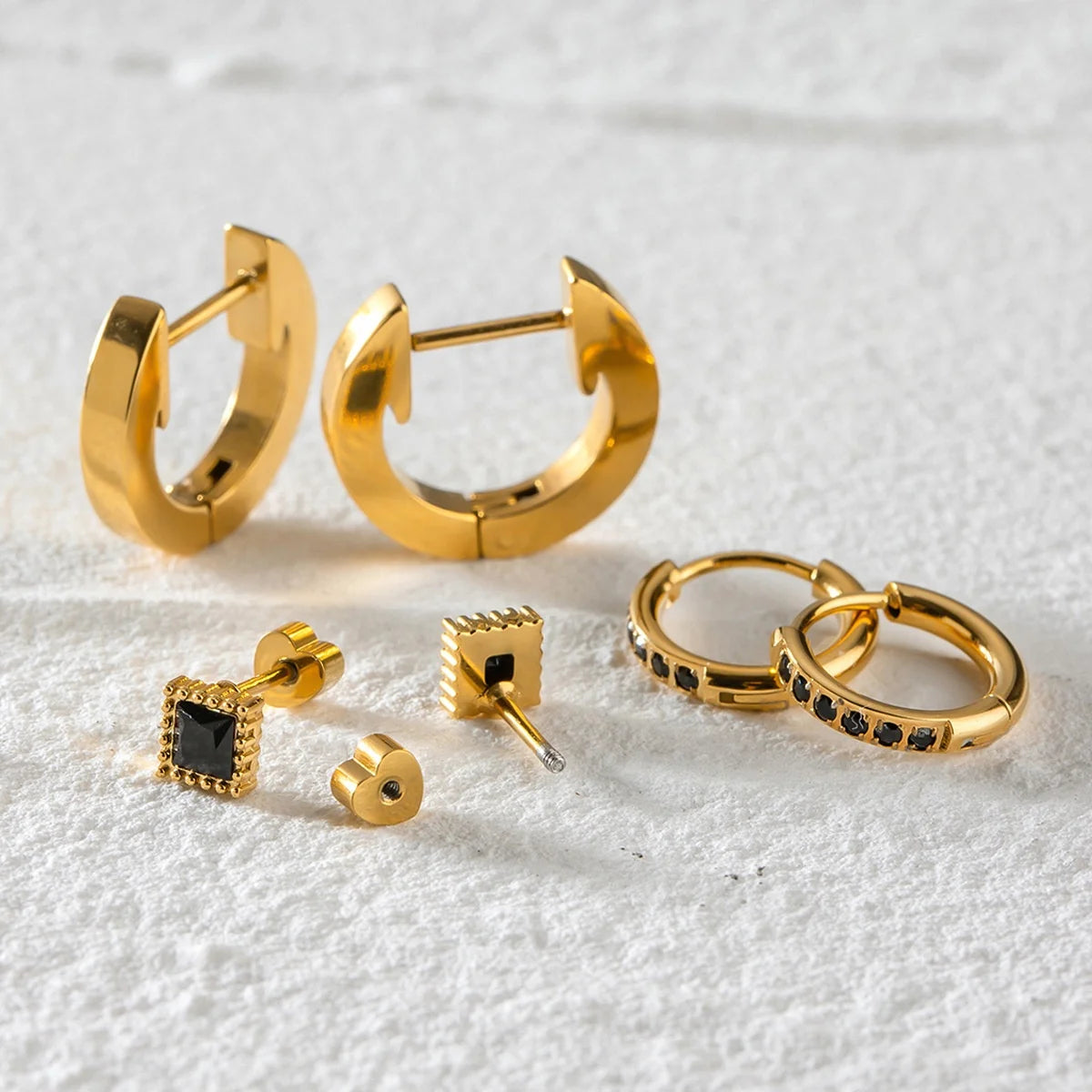 Ilona Fashion Clip-on  Stainless Steel Stud Earrings Set 3-piece Simple Design 18k Gold Plated Stainless Steel Jewelry