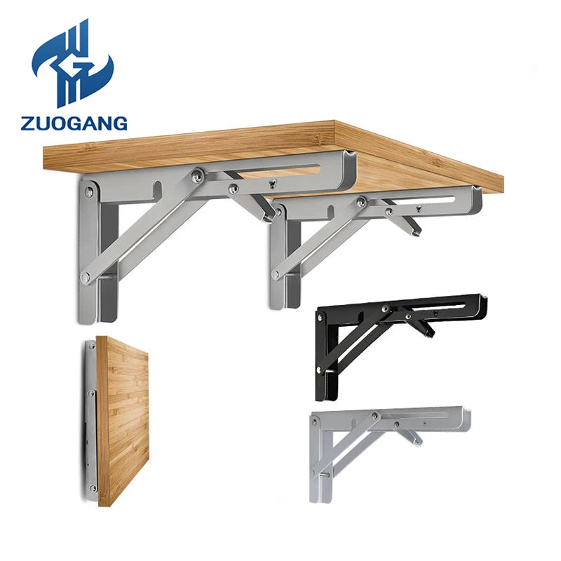 Zuogang Triangle Folding Shelf Bracket L Angle Wall Mounting Shelf Metal Folding Table Brackets