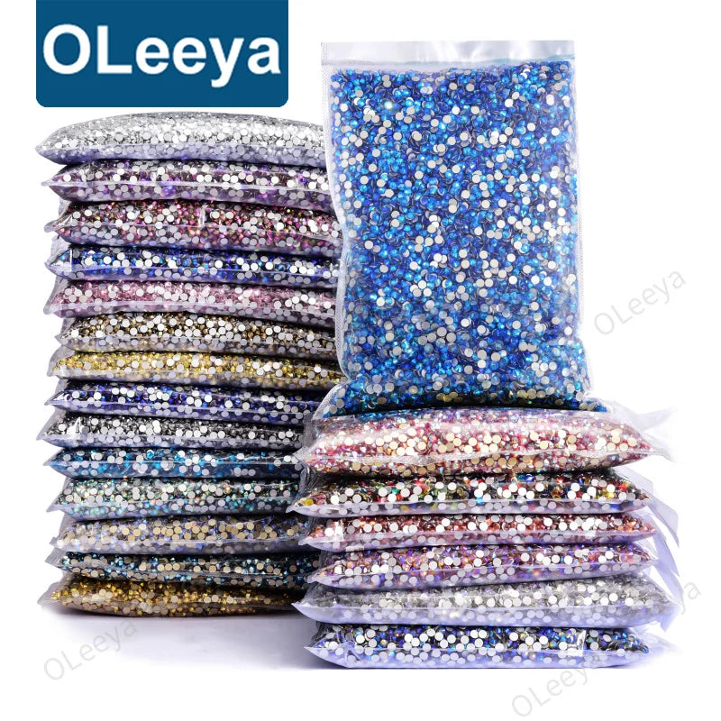 Oleeya Hot Sale Mix Size Ss3-ss20 14400pcs Sliver Back Crystal Flat Back Non Hot Fix Glass Rhinestone  for Nail Art DIY