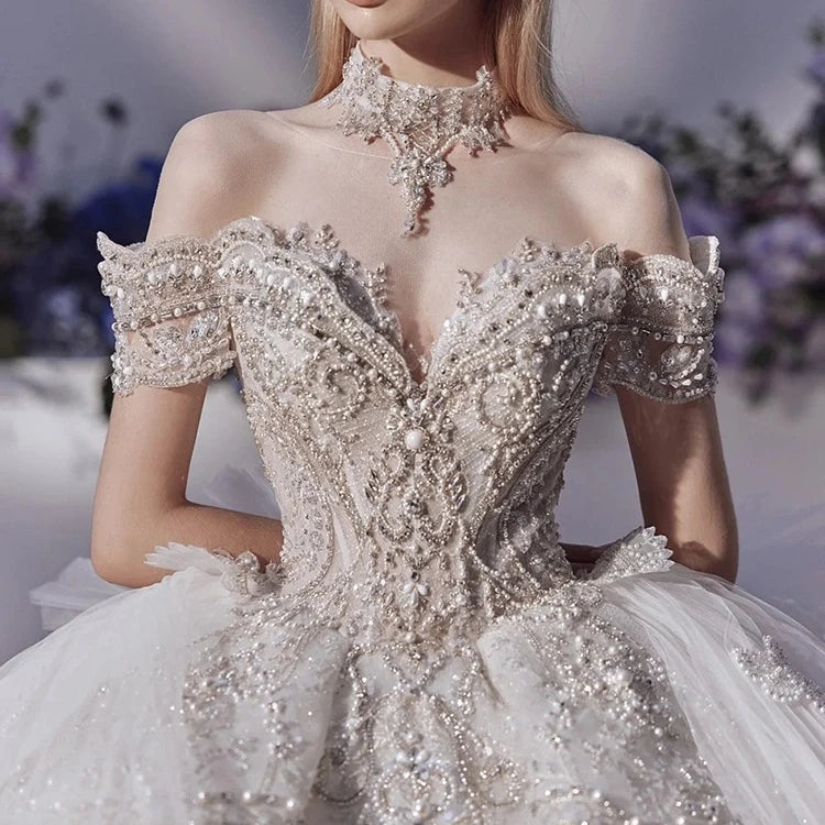 S0005H 2023 New Bride's High-quality Large-size Trailing High-end Heavy Industry One-shoulder Wedding Dress