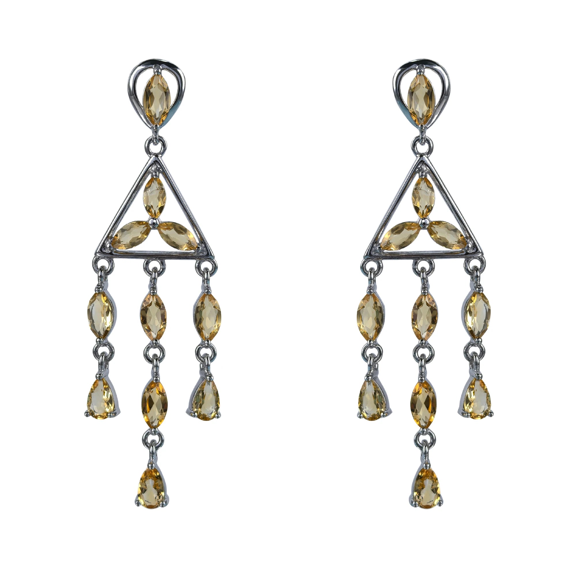 Gorgeous Rhodium Plated 925 Silver Jewelry Natural Citrine Drop Earrings for Women Anniversary Gift Daily Wear