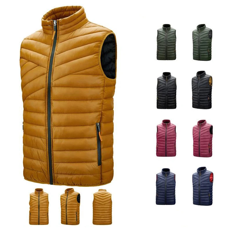 Men's Casual Winter Vest Lightweight Nylon Padded Zip-Up Sleeveless Jacket with Stand Collar Pocket for Outdoor Weather