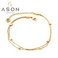 Ason Jewelry Charm Stainless Steel 18K Gold Plated Jewelry Gift Double Layer Square Bead Anklet for Women