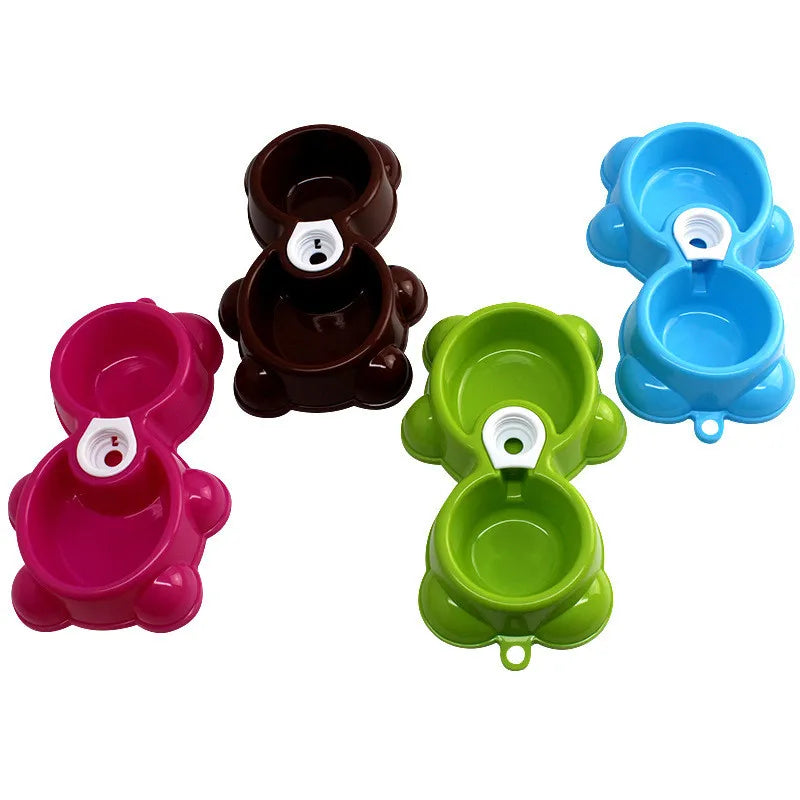 Dish Water Food Feeder Fountain Bear Double Bowl Hot Puppy Dog Cat Bowl Pet Accessories